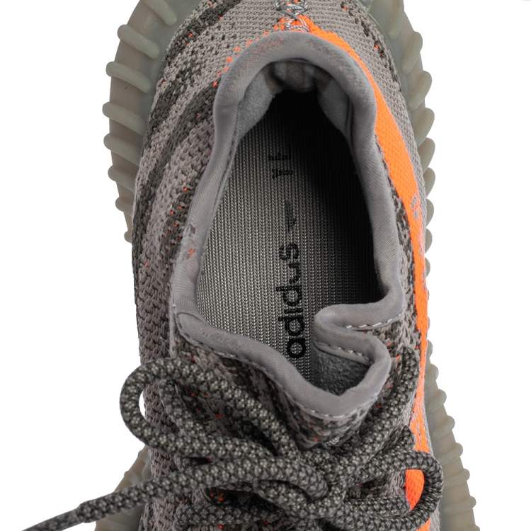 Pre Owned Yeezy x adidas Grey/Orange Knit Fabric Boost 350 V2 Beluga Sneakers Size 38