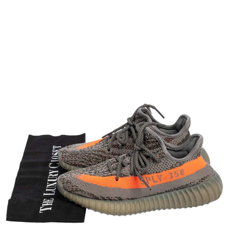 Pre Owned Yeezy x adidas Grey/Orange Knit Fabric Boost 350 V2 Beluga Sneakers Size 38
