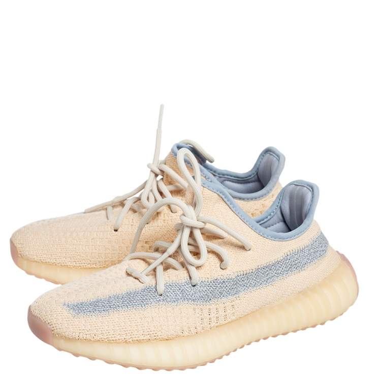 Pre Owned Yeezy x adidas Light Beige Knit Fabric Boost 350 V2 Linen Sneakers Size 38