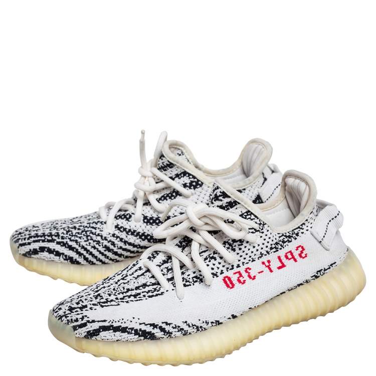 Pre Owned Yeezy x adidas White/Black Cotton Knit Yeezy Boost 350 V2 Zebra Sneakers Size FR 38