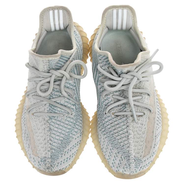 مملوكة مسبقًا Yeezy x Adidas White/Blue Cotton Knit Boost 350 V2 Cloud White Sneakers Size 38