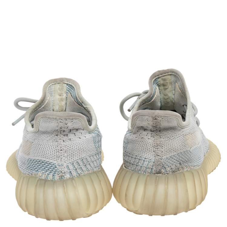 مملوكة مسبقًا Yeezy x Adidas White/Blue Cotton Knit Boost 350 V2 Cloud White Sneakers Size 38