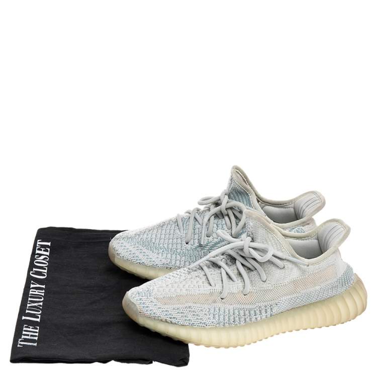مملوكة مسبقًا Yeezy x Adidas White/Blue Cotton Knit Boost 350 V2 Cloud White Sneakers Size 38