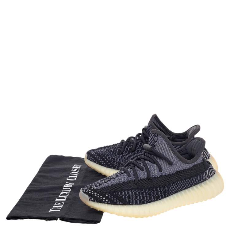 Pre Owned Yeezy x adidas Black/Grey Knit Fabric Carbon Boost 350 V2 Low Top Sneakers Size 36 2/3