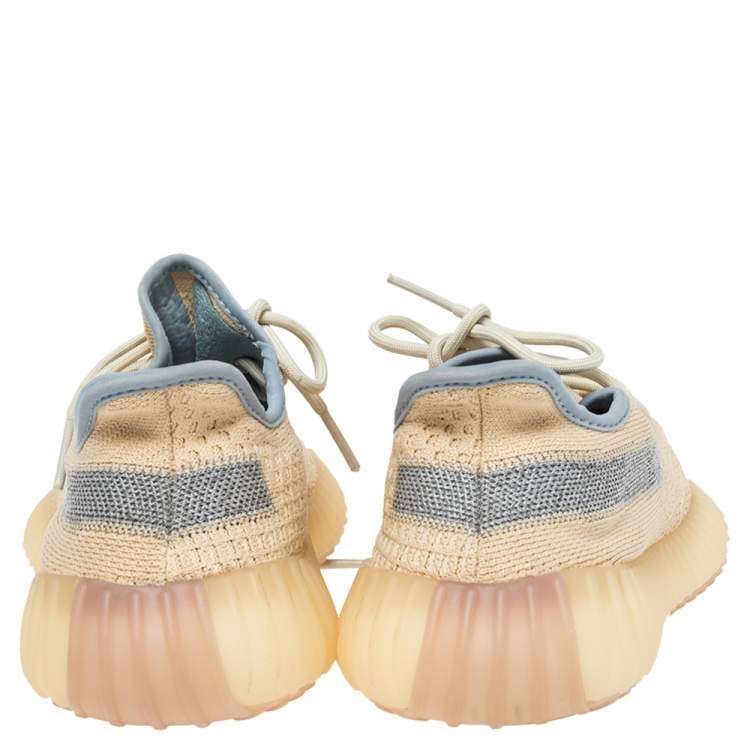 Pre Owned Yeezy x Adidas Beige/Grey Knit Fabric Boost 350 V2 Linen Sneakers Size 40 2/3