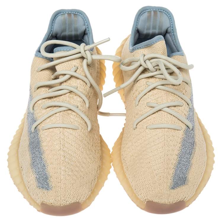 Pre Owned Yeezy x Adidas Beige/Grey Knit Fabric Boost 350 V2 Linen Sneakers Size 40 2/3