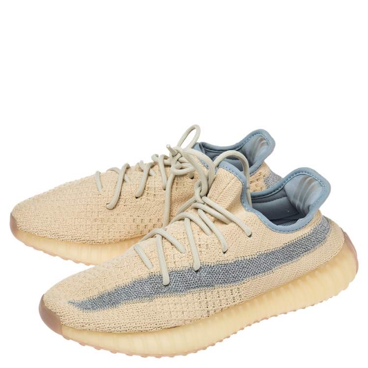 Pre Owned Yeezy x Adidas Beige/Grey Knit Fabric Boost 350 V2 Linen Sneakers Size 40 2/3