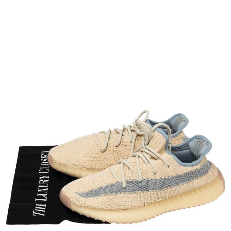 Pre Owned Yeezy x Adidas Beige/Grey Knit Fabric Boost 350 V2 Linen Sneakers Size 40 2/3