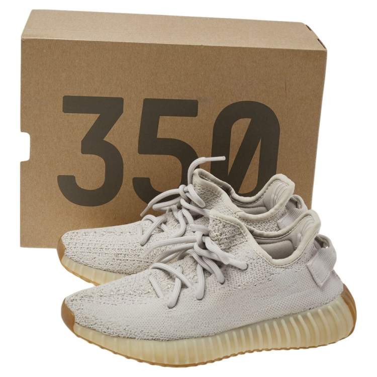 Pre Owned Yeezy x adidas Grey Knit Fabric Boost 350 V2 Sesame Sneakers Size 36