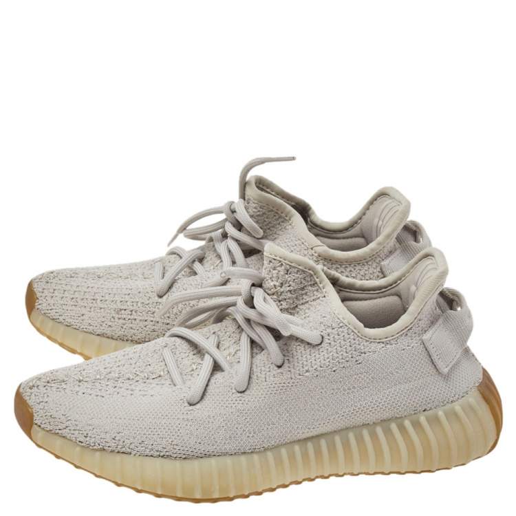 Pre Owned Yeezy x adidas Grey Knit Fabric Boost 350 V2 Sesame Sneakers Size 36