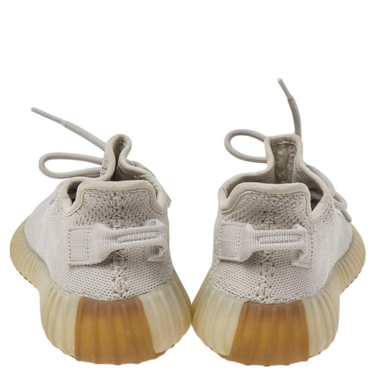 Pre Owned Yeezy x adidas Grey Knit Fabric Boost 350 V2 Sesame Sneakers Size 36