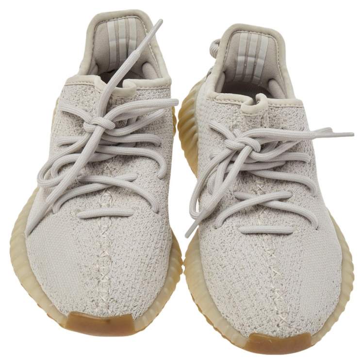 Pre Owned Yeezy x adidas Grey Knit Fabric Boost 350 V2 Sesame Sneakers Size 36