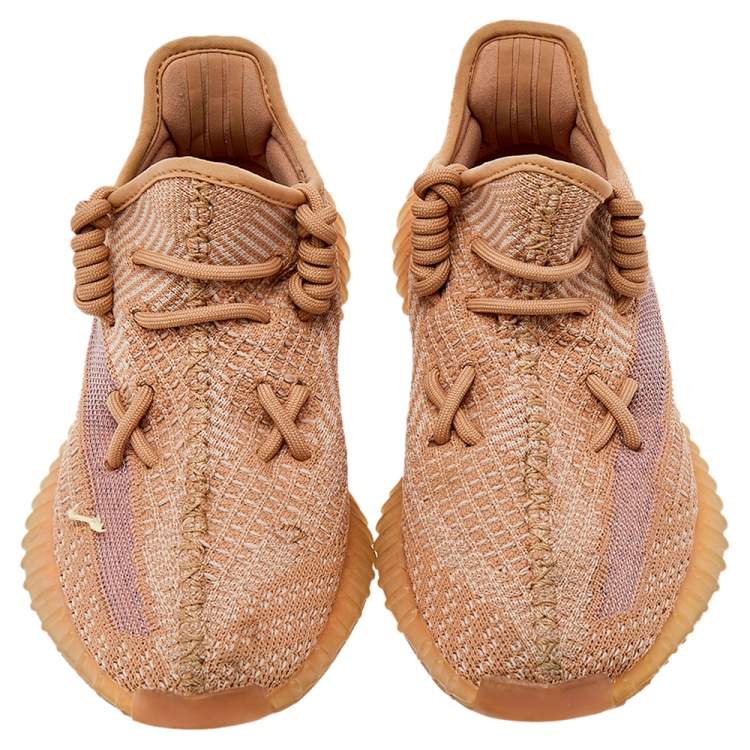 مملوكة مسبقًا Yeezy x adidas Beige Knit Fabric Boost 350 V2 Clay Low Top Sneakers Size 37 1/3