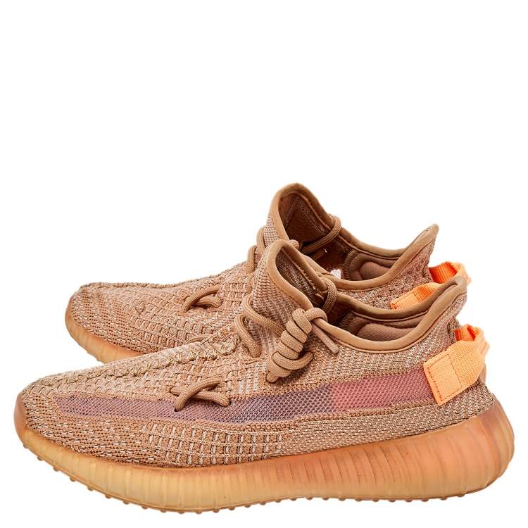 مملوكة مسبقًا Yeezy x adidas Beige Knit Fabric Boost 350 V2 Clay Low Top Sneakers Size 37 1/3