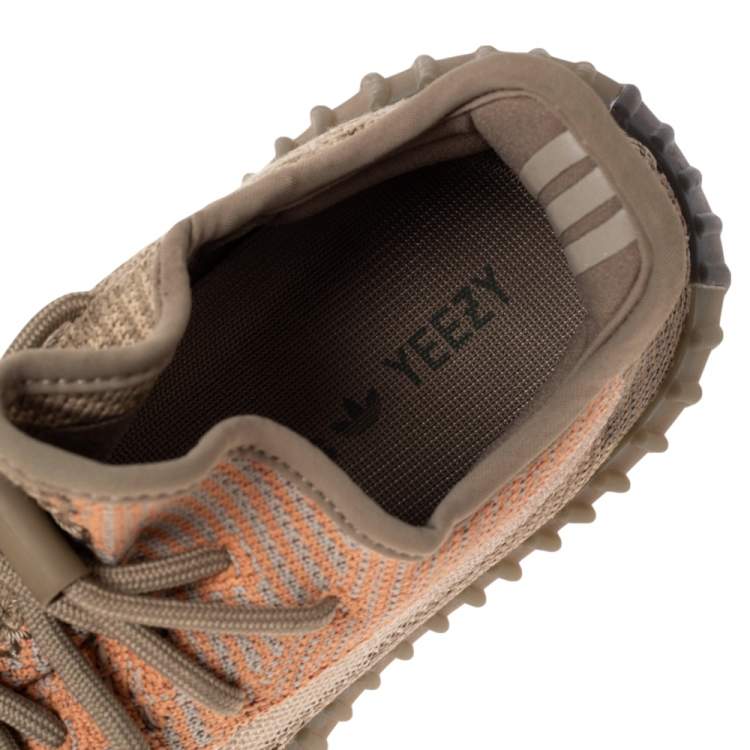 Pre Owned Yeezy x Adidas Brown Knit Fabric Boost 350 V2 Sand Taupe Sneakers Size 38 2/3