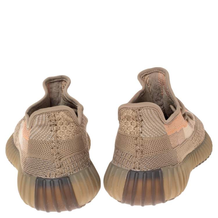 Pre Owned Yeezy x Adidas Brown Knit Fabric Boost 350 V2 Sand Taupe Sneakers Size 38 2/3