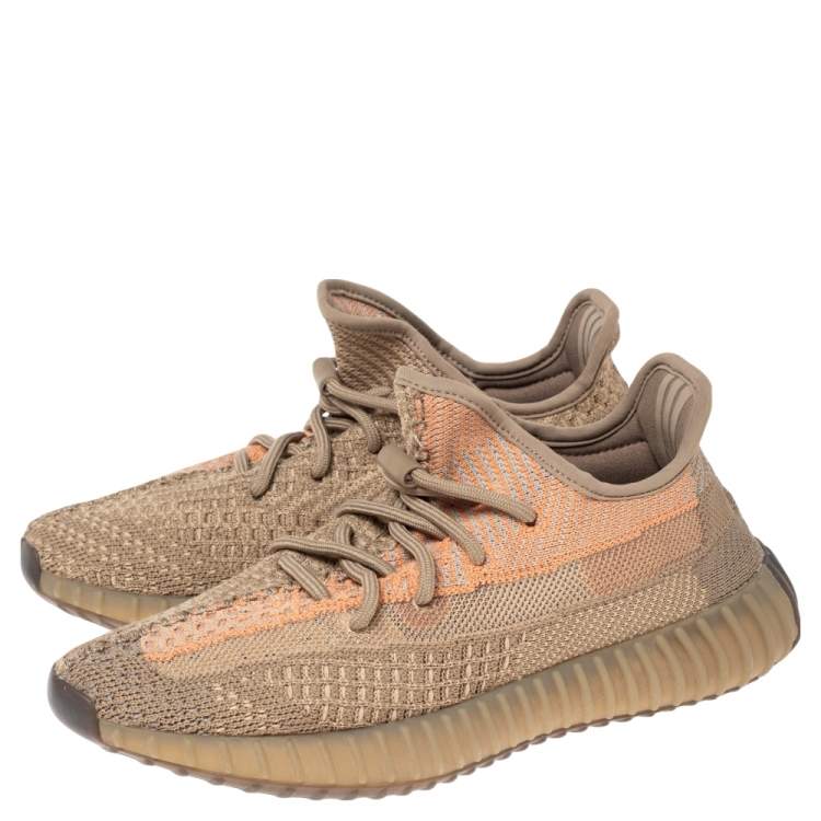 Pre Owned Yeezy x Adidas Brown Knit Fabric Boost 350 V2 Sand Taupe Sneakers Size 38 2/3