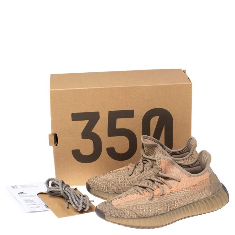 Pre Owned Yeezy x Adidas Brown Knit Fabric Boost 350 V2 Sand Taupe Sneakers Size 38 2/3