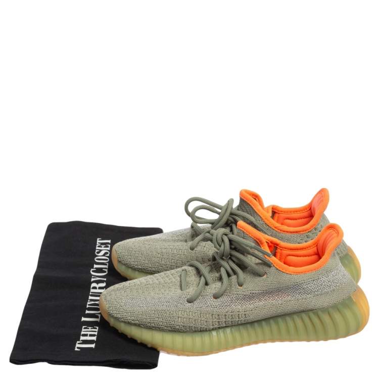 Pre Owned Yeezy x Adidas Green/Grey Cotton Knit Fabric Boost 350 V2 Desert Sage Reflective Sneakers Size 37