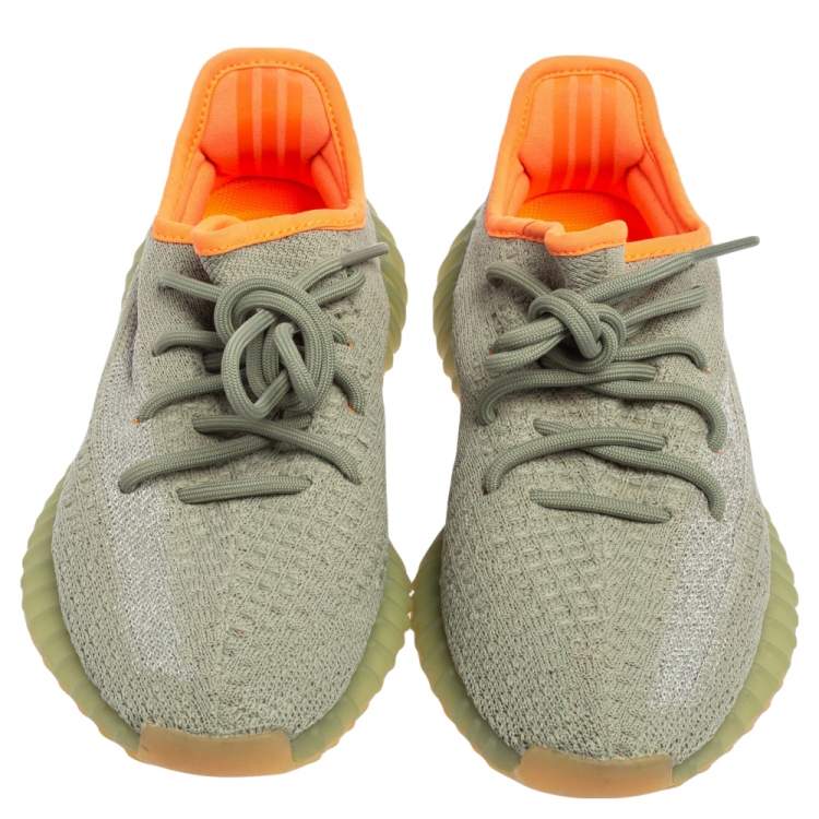 Pre Owned Yeezy x Adidas Green/Grey Cotton Knit Fabric Boost 350 V2 Desert Sage Reflective Sneakers Size 37