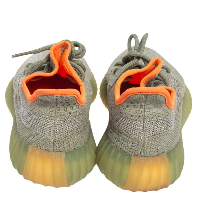 Pre Owned Yeezy x Adidas Green/Grey Cotton Knit Fabric Boost 350 V2 Desert Sage Reflective Sneakers Size 37