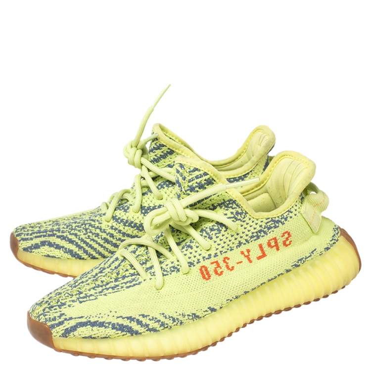 Pre Owned Yeezy x Adidas Green Cotton Knit Boost 350 V2 Sneakers Size 38 2/3
