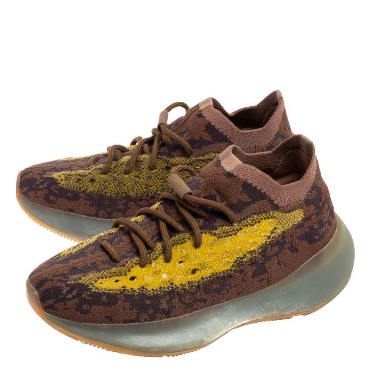 Pre Owned Yeezy x Adidas Brown/Yellow Knit And Mesh Boost 380 LMNTE Sneakers Size 38 2/3
