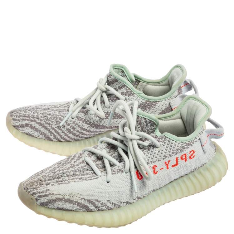 Pre Owned Yeezy x adidas Blue/Grey Knit Fabric Boost 350 V2 2.0 Sneakers Size 39.5