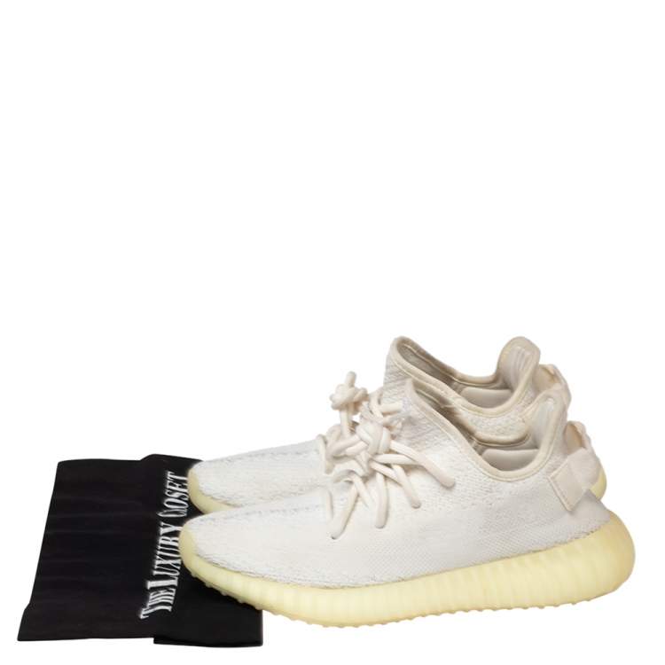 مملوكة مسبقًا Yeezy x adidas White Knit Fabric Boost 350 V2 Sesame Sneakers Size 38.5
