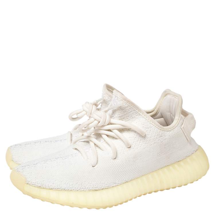 مملوكة مسبقًا Yeezy x adidas White Knit Fabric Boost 350 V2 Sesame Sneakers Size 38.5