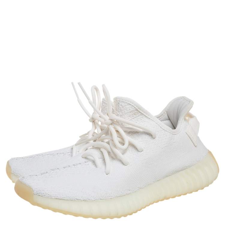 مملوكة مسبقًا Yeezy x Adidas Cotton Knit Boost 350 V2 Triple White Sneakers Size FR 38 2/3 