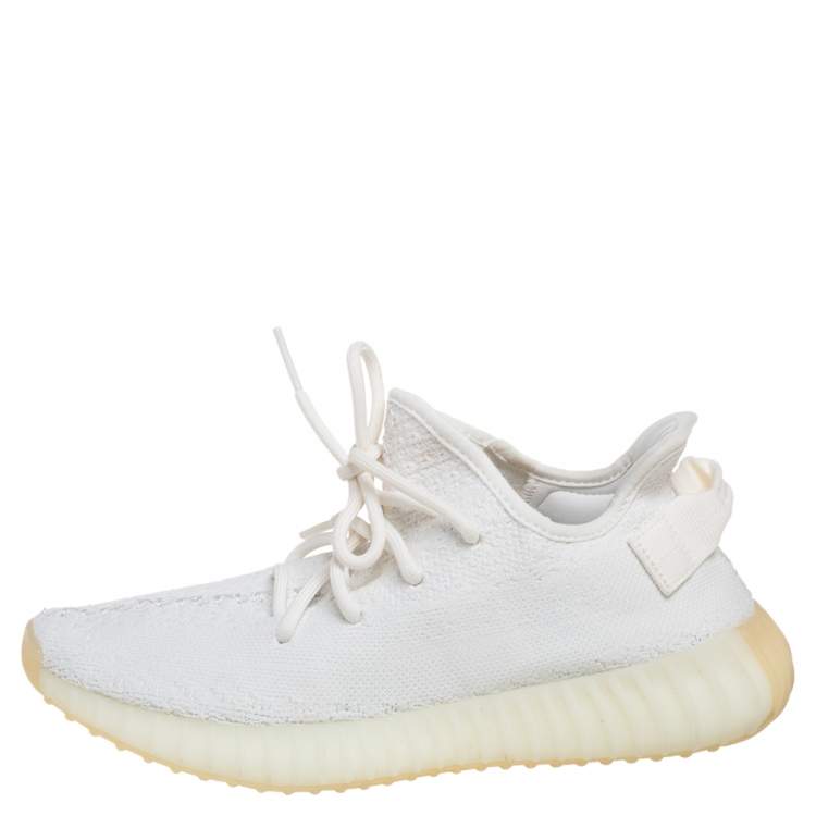 مملوكة مسبقًا Yeezy x Adidas Cotton Knit Boost 350 V2 Triple White Sneakers Size FR 38 2/3 