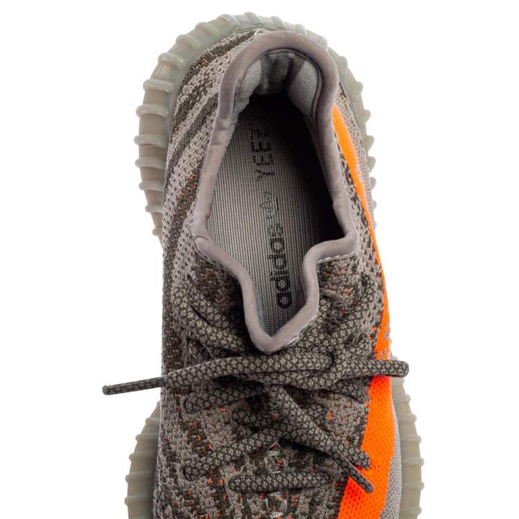 Pre Owned Yeezy x adidas Grey/Orange Knit Fabric Boost 350 V2 Beluga Sneakers Size 37.5