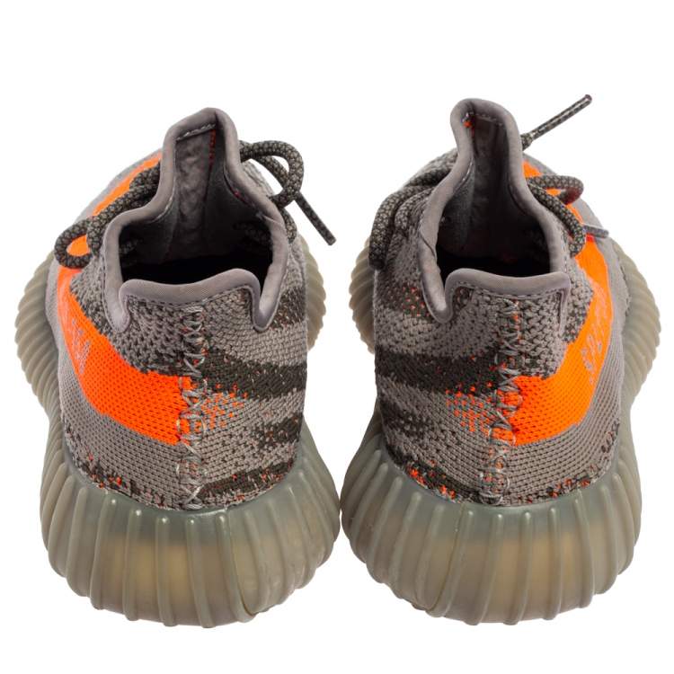Pre Owned Yeezy x adidas Grey/Orange Knit Fabric Boost 350 V2 Beluga Sneakers Size 37.5