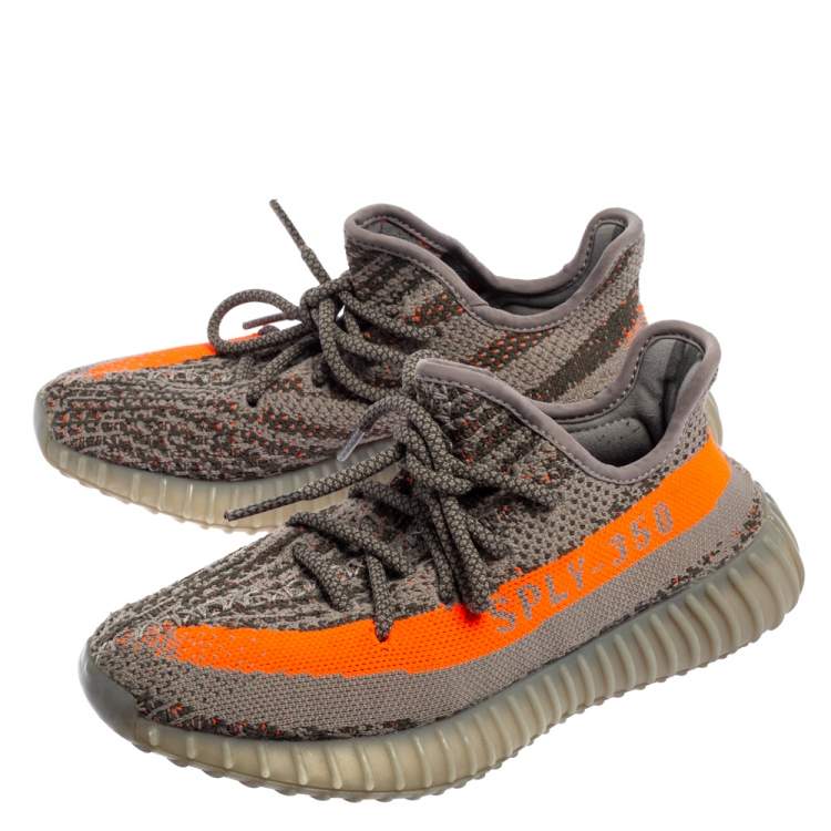 Pre Owned Yeezy x adidas Grey/Orange Knit Fabric Boost 350 V2 Beluga Sneakers Size 37.5
