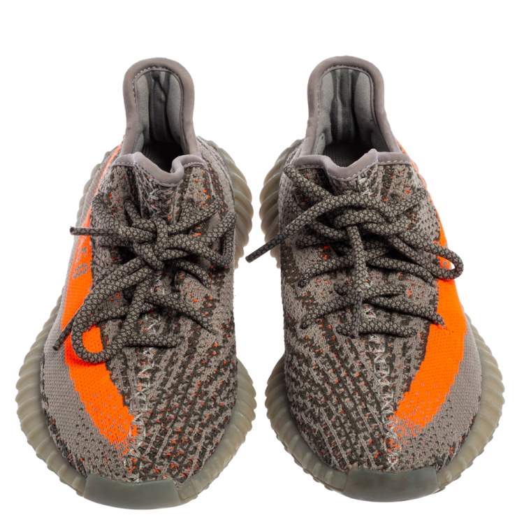 Pre Owned Yeezy x adidas Grey/Orange Knit Fabric Boost 350 V2 Beluga Sneakers Size 37.5