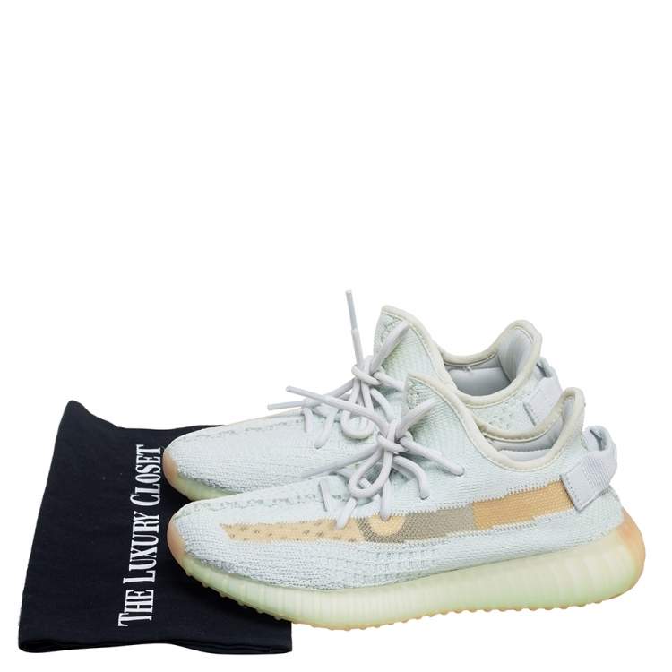 Pre Owned Yeezy x Adidas Mint Green Cotton Knit 350 V2 Hyperspace Sneakers Size 38