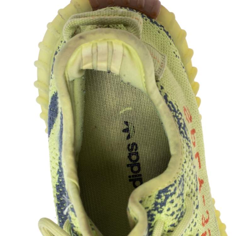 Pre Owned Yeezy x Adidas Boost 350 V2 Semi Frozen Green Knit Fabric Lace Up Sneakers Size 40
