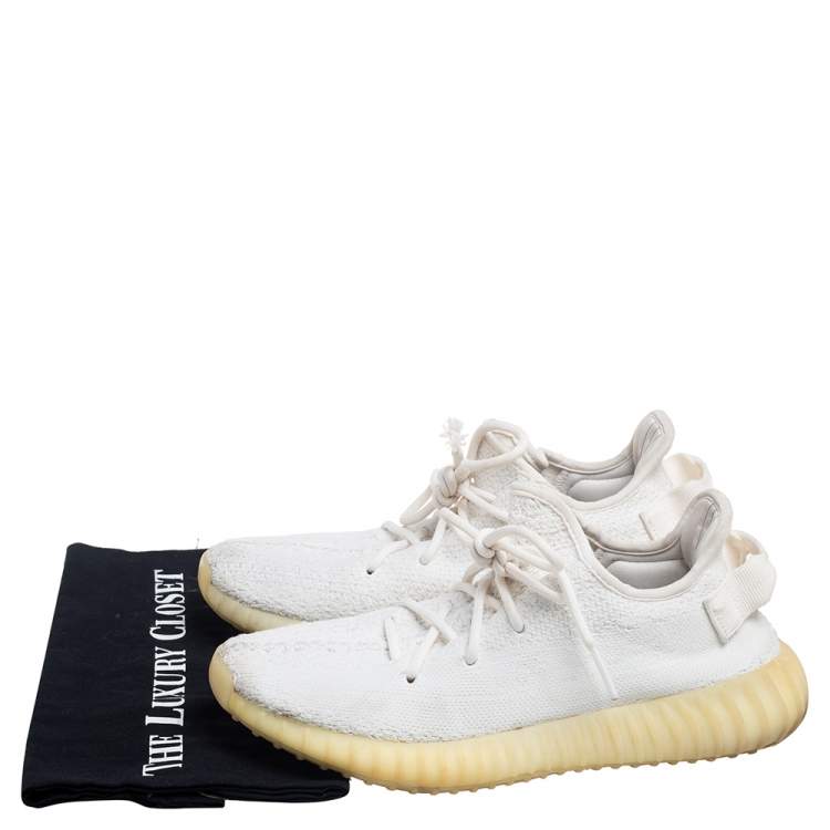 Pre Owned Yeezy x Adidas Cotton Knit Boost 350 V2 Triple White Sneakers Size FR 40