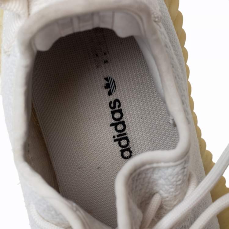 Pre Owned Yeezy x Adidas Cotton Knit Boost 350 V2 Triple White Sneakers Size FR 40