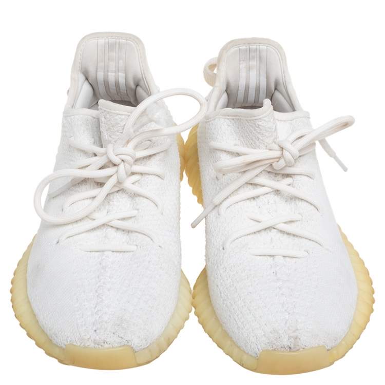 Pre Owned Yeezy x Adidas Cotton Knit Boost 350 V2 Triple White Sneakers Size FR 40
