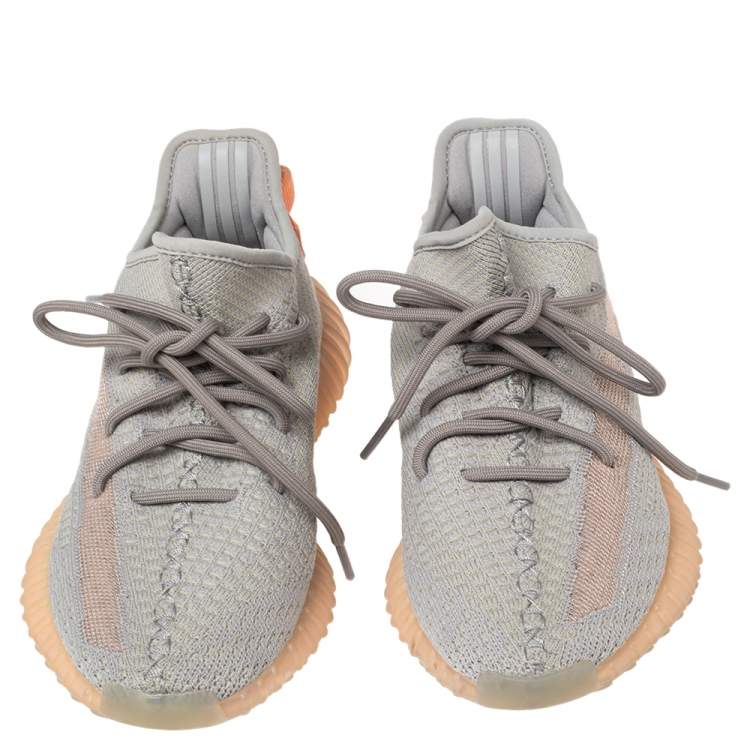 Pre Owned Yeezy x Adidas Grey/Orange Knit Fabric Boost 350 V2 True Form Sneakers Size 40 
