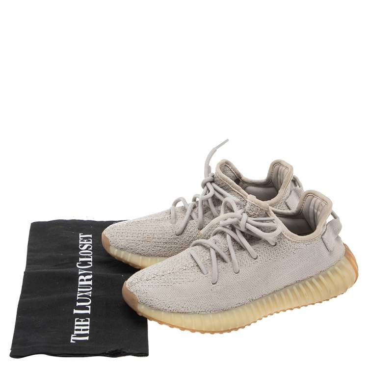 Pre Owned Yeezy x adidas Grey Knit Fabric Boost 350 V2 Sesame Sneakers Size 38
