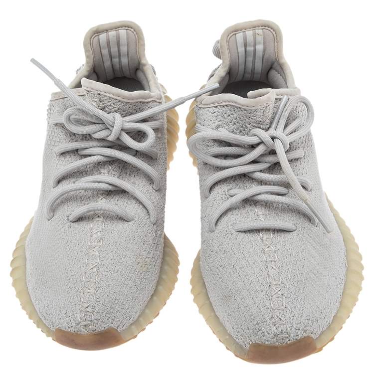 Pre Owned Yeezy x adidas Grey Knit Fabric Boost 350 V2 Sesame Sneakers Size 38