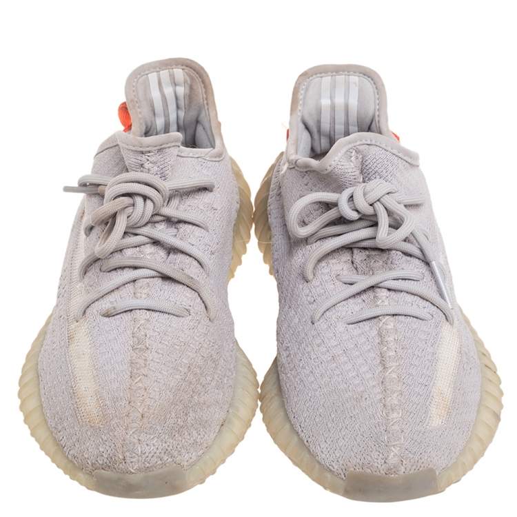 Pre Owned Yeezy x Adidas Grey/Orange Knit Fabric Boost 350 V2 True Form Sneakers Size 38 2/3