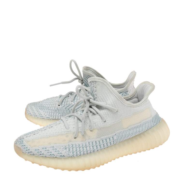 مملوكة مسبقًا Yeezy x Adidas Bluish-White Knit Fabric Boost 350 V2 Sneakers Size 40