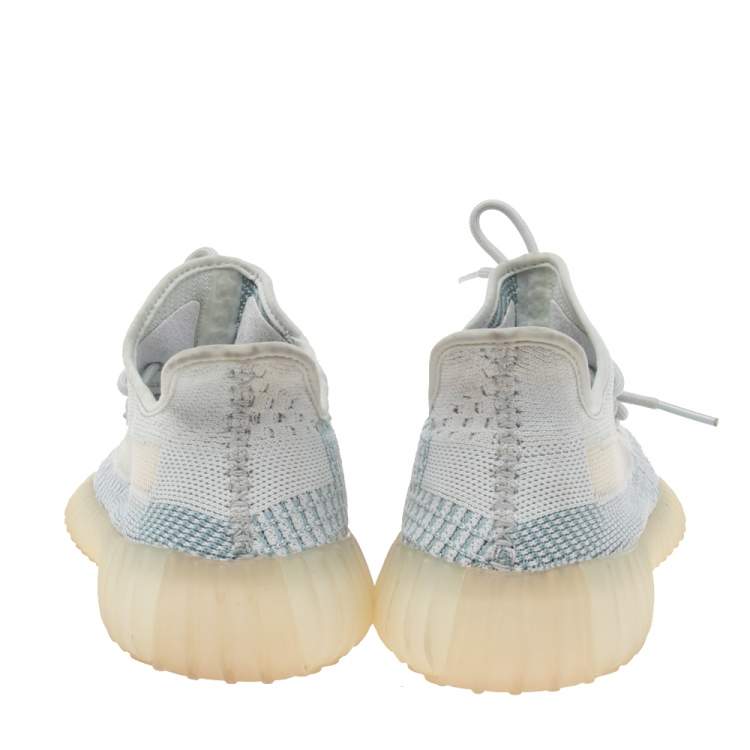 مملوكة مسبقًا Yeezy x Adidas Bluish-White Knit Fabric Boost 350 V2 Sneakers Size 40