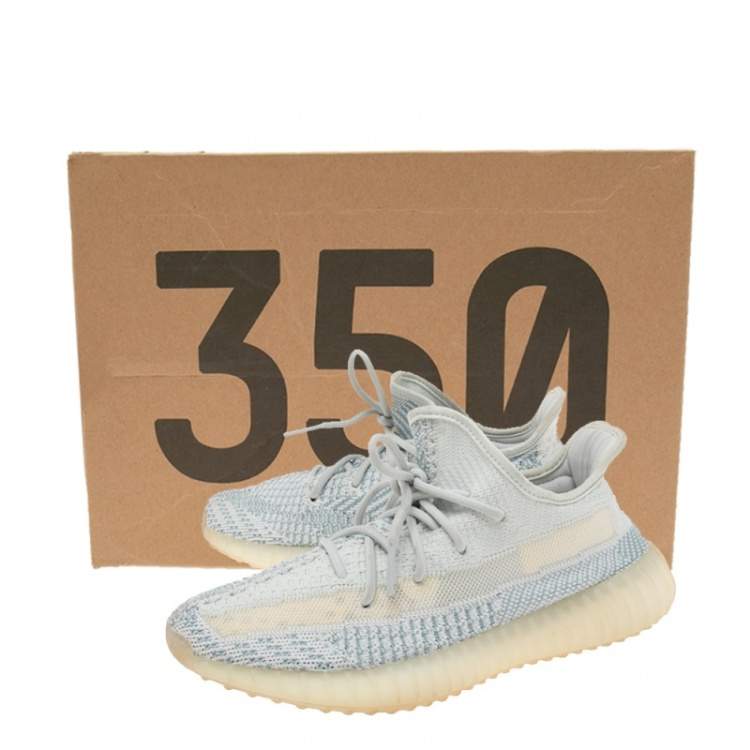 مملوكة مسبقًا Yeezy x Adidas Bluish-White Knit Fabric Boost 350 V2 Sneakers Size 40