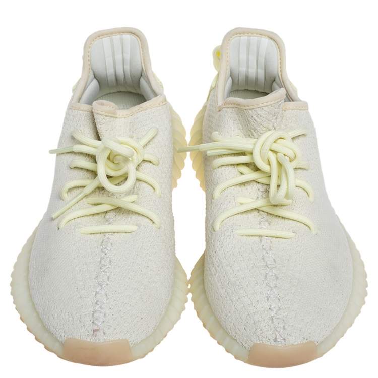 Pre Owned Yeezy x Adidas Light Yellow Cotton Knit Boost 350 V2 Butter Sneakers Size 39 1/3