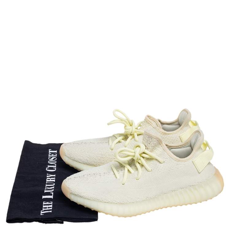 Pre Owned Yeezy x Adidas Light Yellow Cotton Knit Boost 350 V2 Butter Sneakers Size 39 1/3